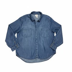 Chico's Womens Chambray Button-Up Shirt Size 3 (XL/16) SMALL FLAW Artsy Coastal